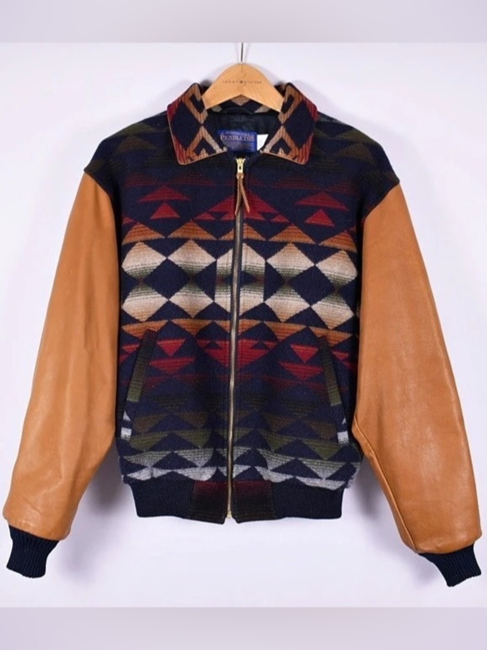 Pendleton Made in USA Southwestern Wool Leather Sleeve Bomber Jacket S